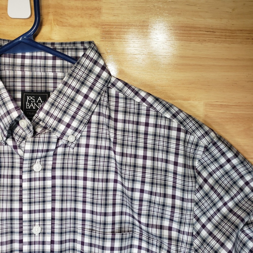 Jos. A. Bank Traveler Men's Tailored Fit Shirt M Purple Gray Plaid Cotton